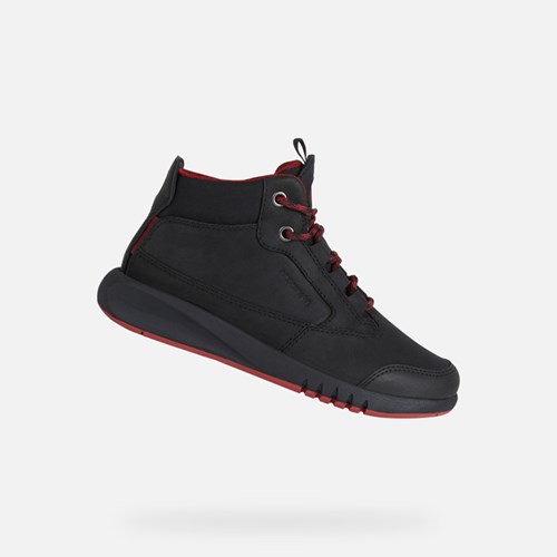 Mid-calf Boots Chłopięce Geox Aeranter Abx Czarne Ciemny Czerwone | 83XMKELOV