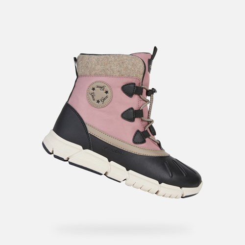 Mid-calf Boots Dziewczynka Geox Flexyper Abx Czarne Różowe | 53AUQHRBN